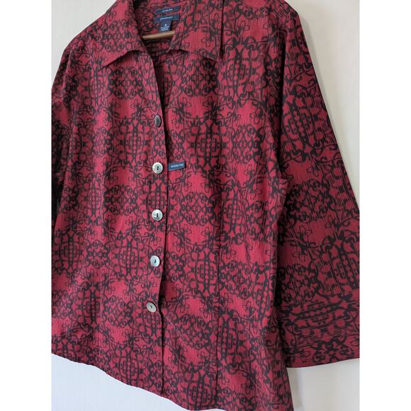 Westbound Womens Dark Red Wrinkle Free Button Up Shirt Size 18 Geometric Print - Picture 2 of 8